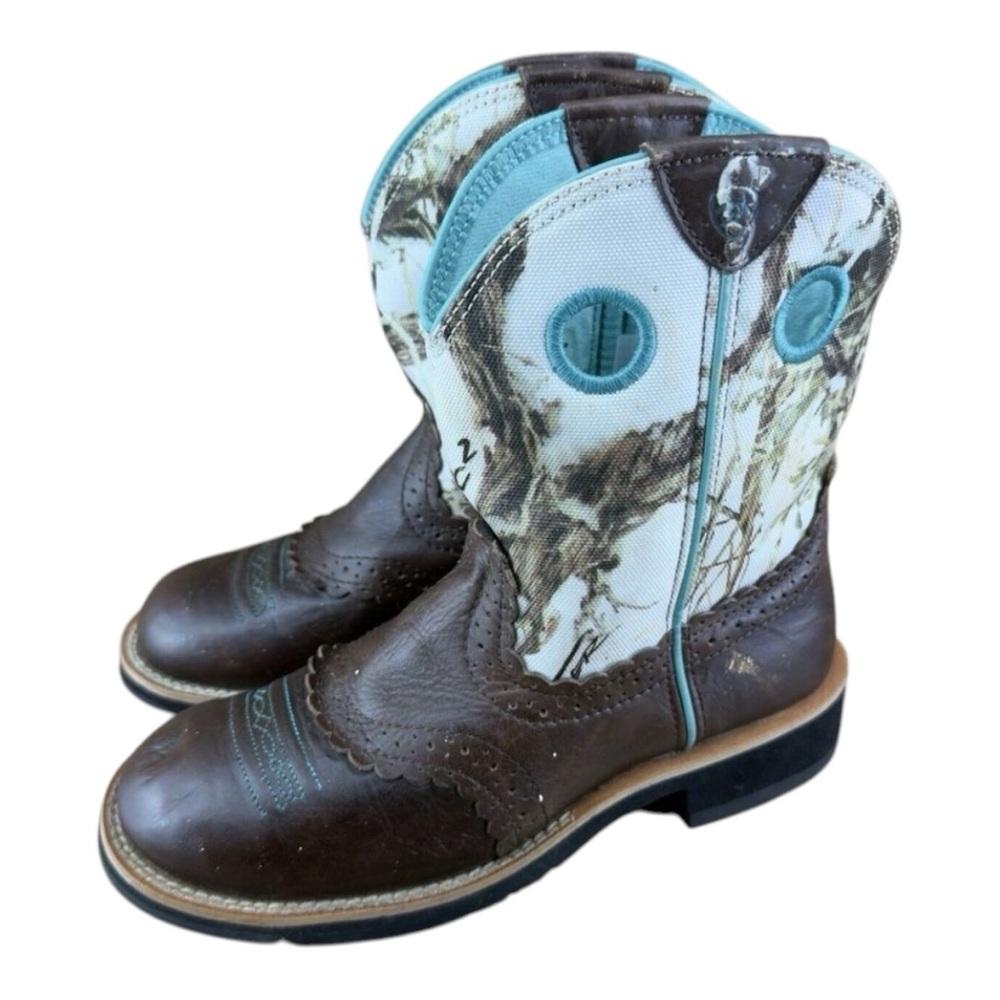 Ariat Fatbaby Teal Brown Camo Realtree Cowgirl Western Boots Women's Sz …